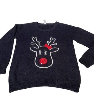 Xhilaration sweater black softSZ  XL Christmas Rudolph reindeer sequined top